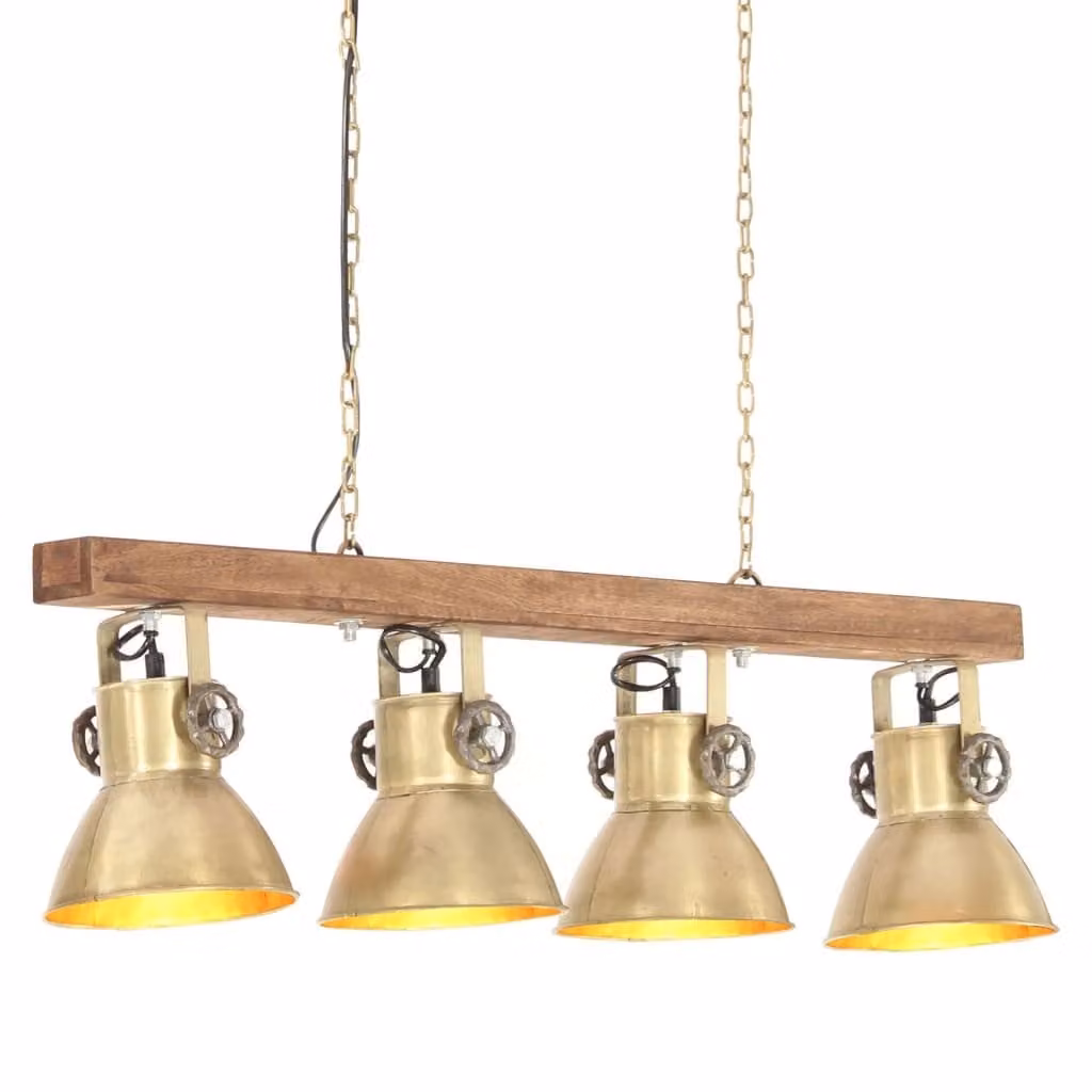 The Living Store Lampada da soffitto in stile industriale Ottone E27 Legno di mango