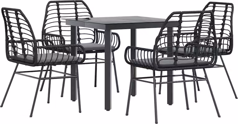 Set da Pranzo da Giardino con Cuscini 5 pz Polyrattan Vetro