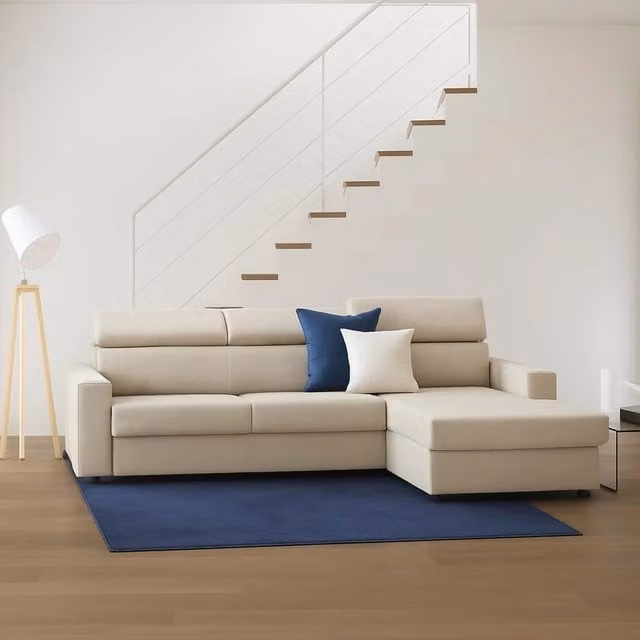 Divano ad angolo Angera TALAMO ITALIA con penisola contenitore destra, rivestimento in tessuto beige, L: 260 cm, H: 85 cm, P: 95 cm – 1