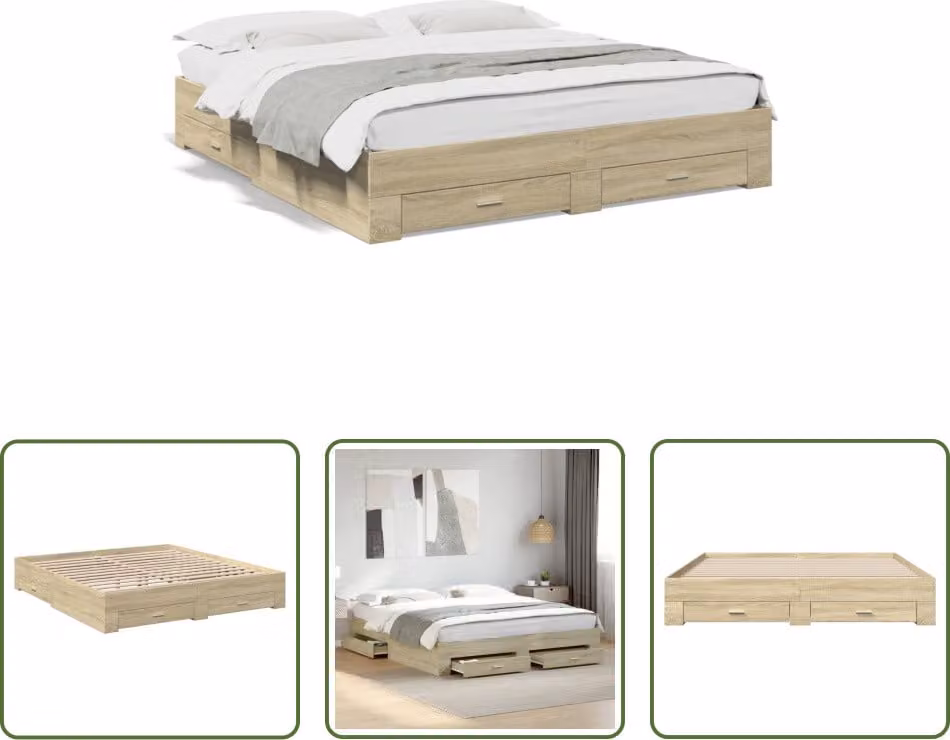 The Living Store Struttura letto con cassetti rovere Sonoma 180x200cm Materiale legno