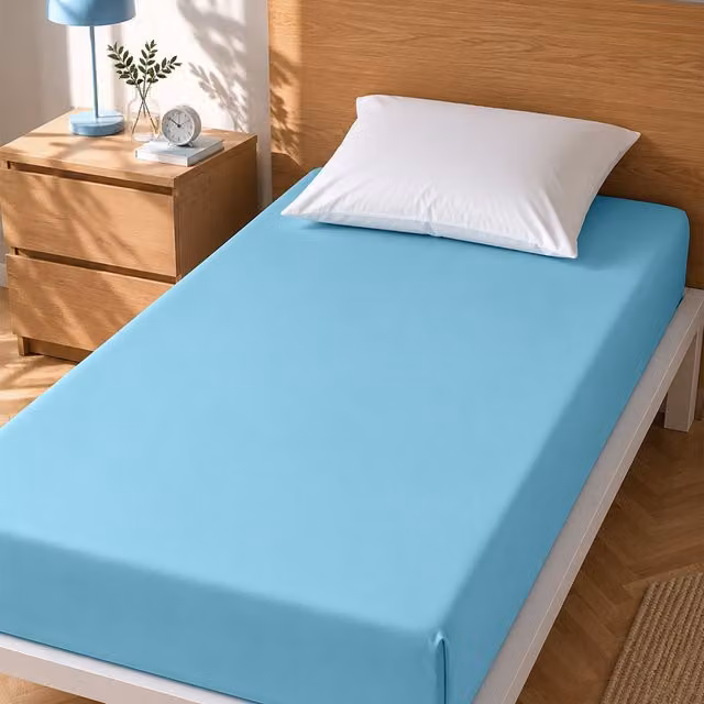 Lenzuolo singolo con angoli elasticizzati KASANOVA in cotone traspirante azzurro L/P: 90 x 200 cm