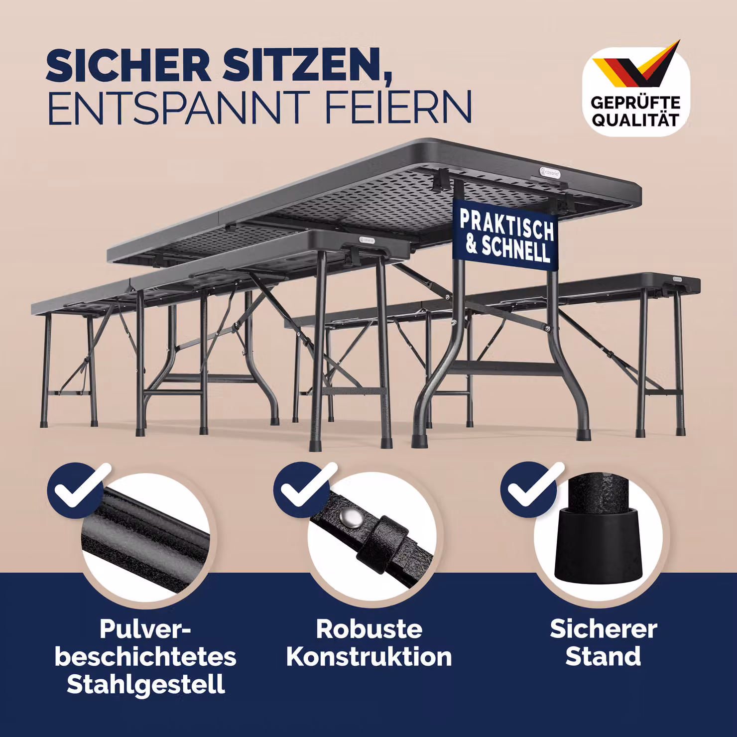 Set tenda da giardino Casaria in acciaio verniciato a polvere e plastica, colore antracite, L: 180 cm – 3