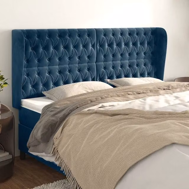 Testiera ad orecchio vidaXL in velluto blu scuro, L 203 cm x P 23 cm x H 118-128 cm