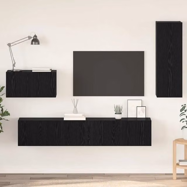 Set di 4 Mobili TV da Parete Moderni vidaXL in MDF Colore Rovere e Nero