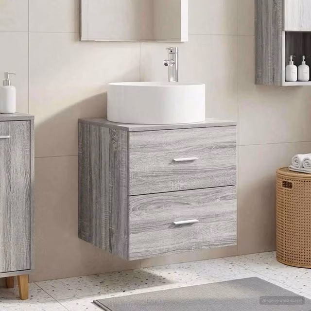 Mobile Lavabo da Parete Moderno vidaXL Grigio e Argento L: 49,5 cm, P: 44,5 cm, H: 65,5 cm – 1