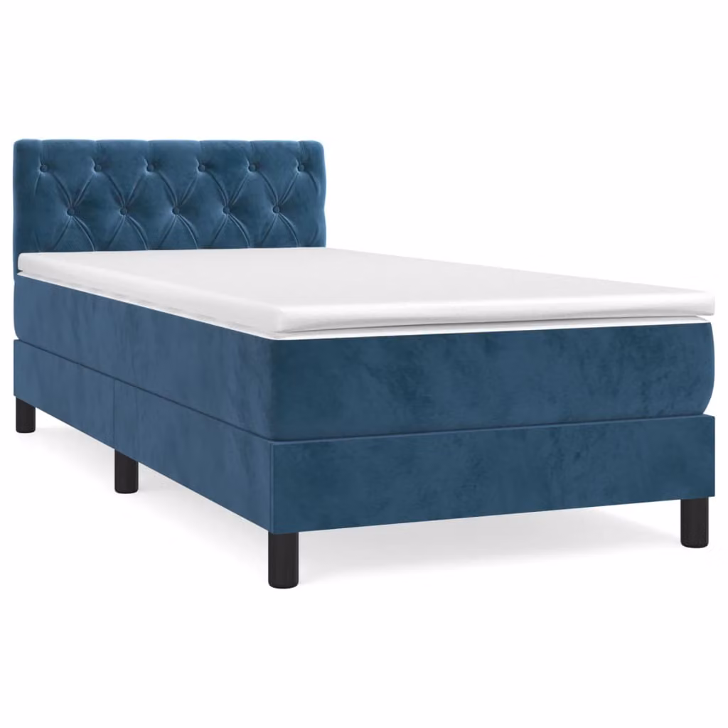 Giroletto a Molle con Materasso Blu Scuro 80x200 cm in Velluto