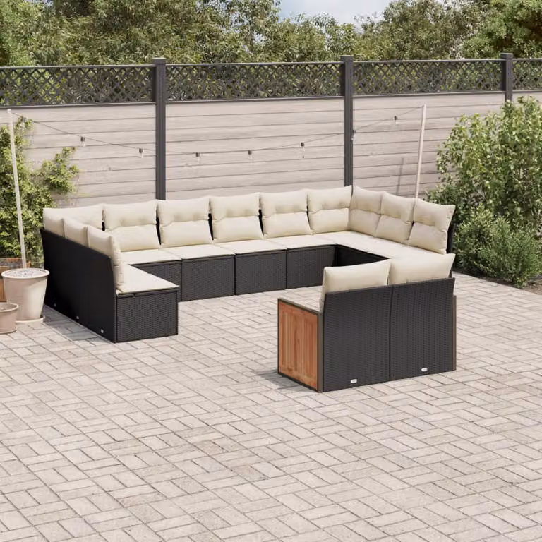 vidaXL Set di Divani da Giardino a Forma di U in Polyrattan Nero con Cuscini e Rivestimenti Rimovibili