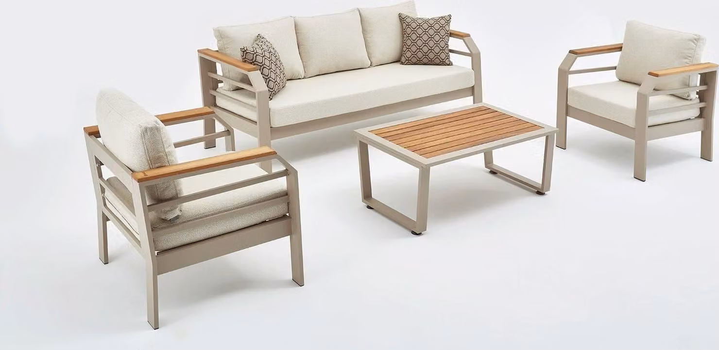 Skye Decor, Set da giardino per relax, colore beige, 100% olefina, dimensioni 195 x 66 x 74 cm