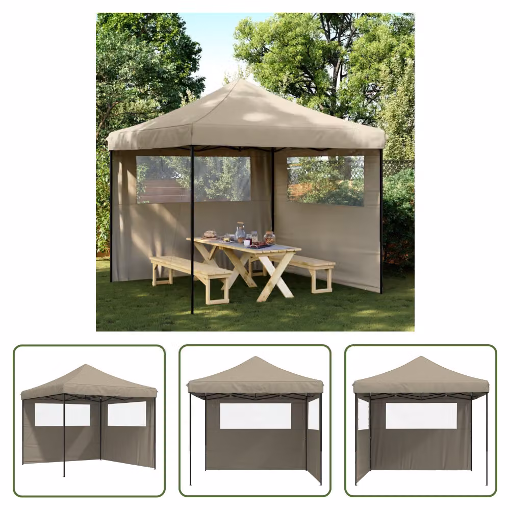 The Living Store Tenda per feste pieghevole Pop-Up con 2 pannelli laterali Taupe