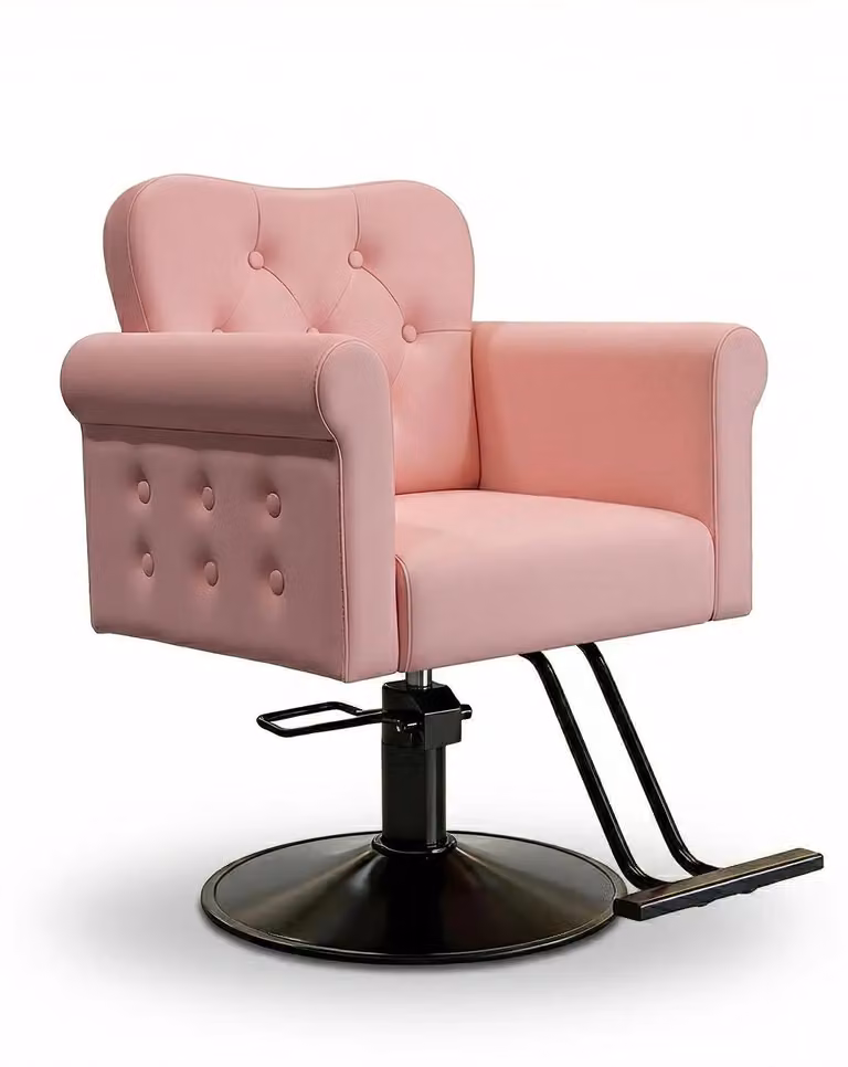 Poltrona da parrucchiere - Poltrona da barbiere - Idraulica - Regolabile in altezza - Rotazione a 360° - Rivestimento in ecopelle idrorepellente - Portata massima 330 kg - Dimensioni 58,5 × 58 × 46,5 cm - Rosa
