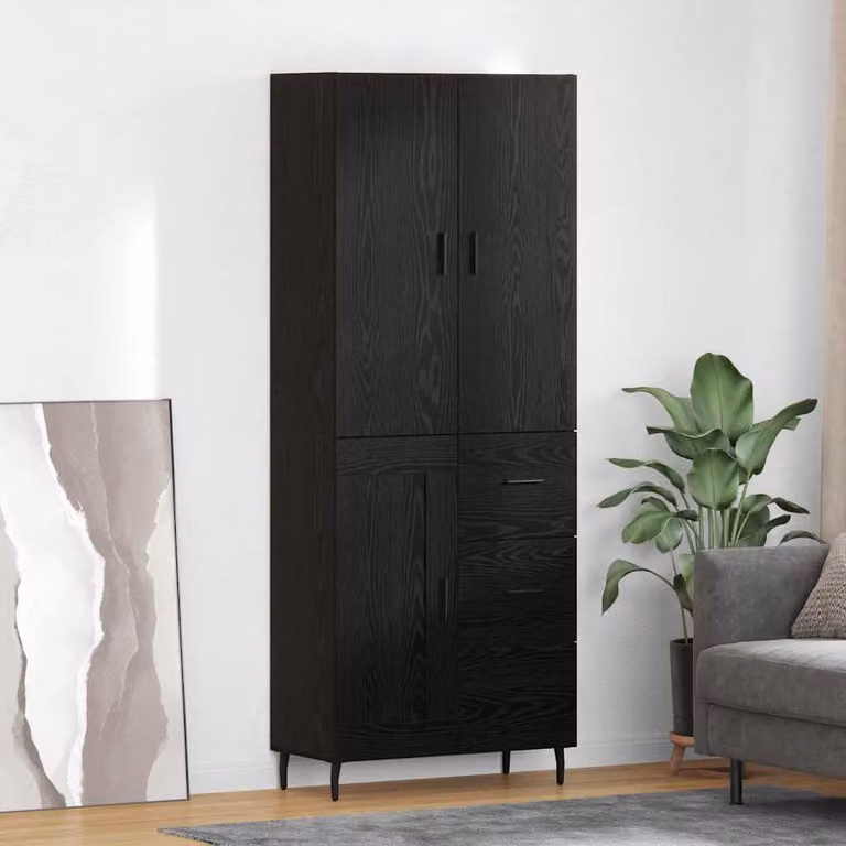 Set di 2 credenze moderne vidaXL in legno e metallo nero opaco, L: 69,5 cm, P: 34 cm, H: 180 cm