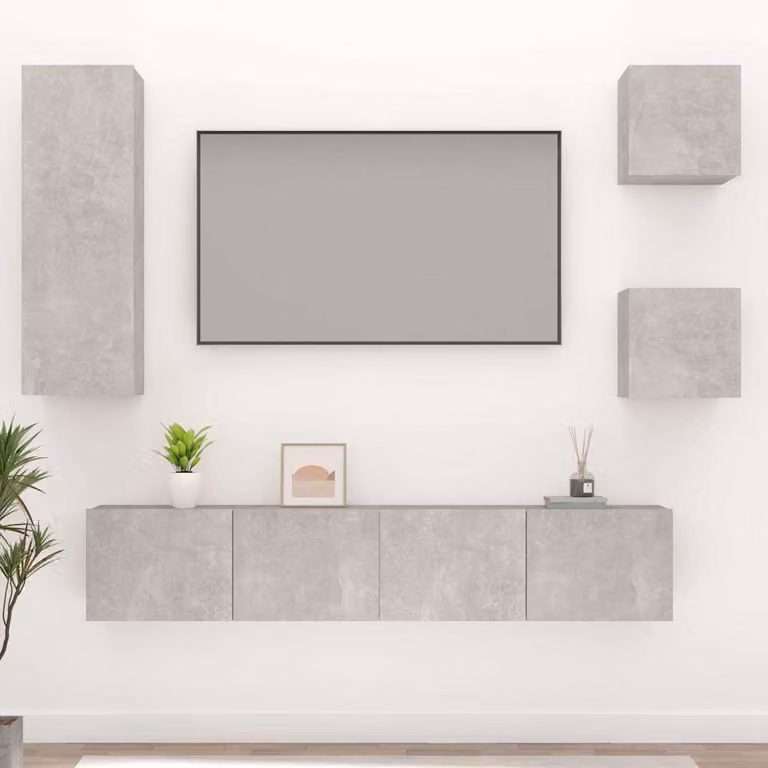 Set di mobili porta TV moderno vidaXL in legno e MDF, 5 pezzi, Grigio, da appendere alla parete