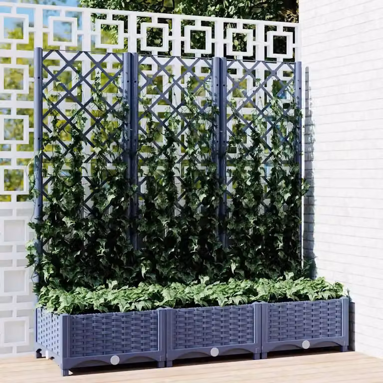Fioriera da giardino con graticcio vidaXL in plastica, Grigio Blu, L 120 cm x P 40 cm x H 121,5 cm