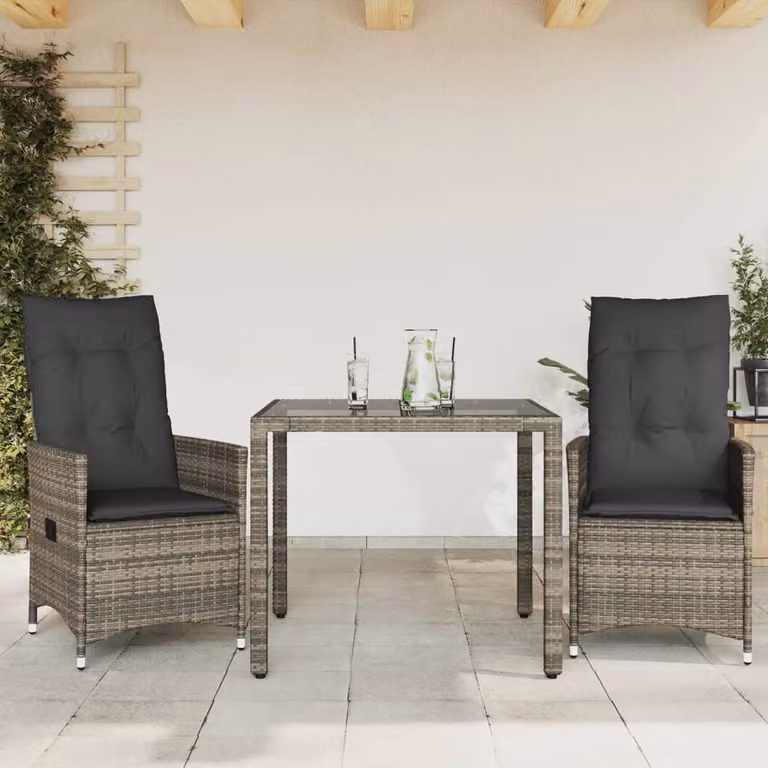 Maison Exclusive - Set da bistrot 3 pezzi con cuscini grigio in polyrattan