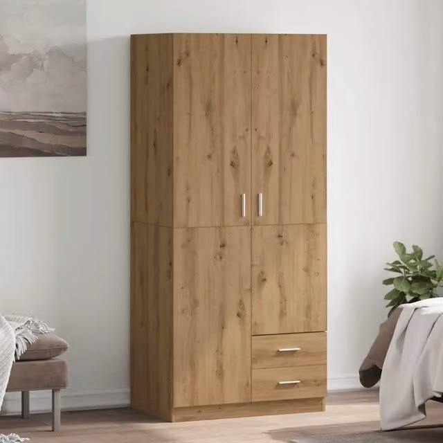 Armadio moderno vidaXL in legno color rovere con ante a battente e cassetti integrati, L: 80 cm, P: 52 cm, H: 180 cm