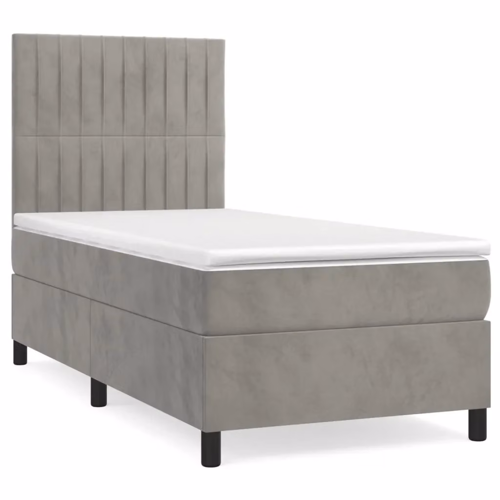 Letto con Giroletto a Molle e Materasso Ibrido vidaXL in Velluto Grigio e Bianco L/P/H: 203 x 80 x 128 cm – 2