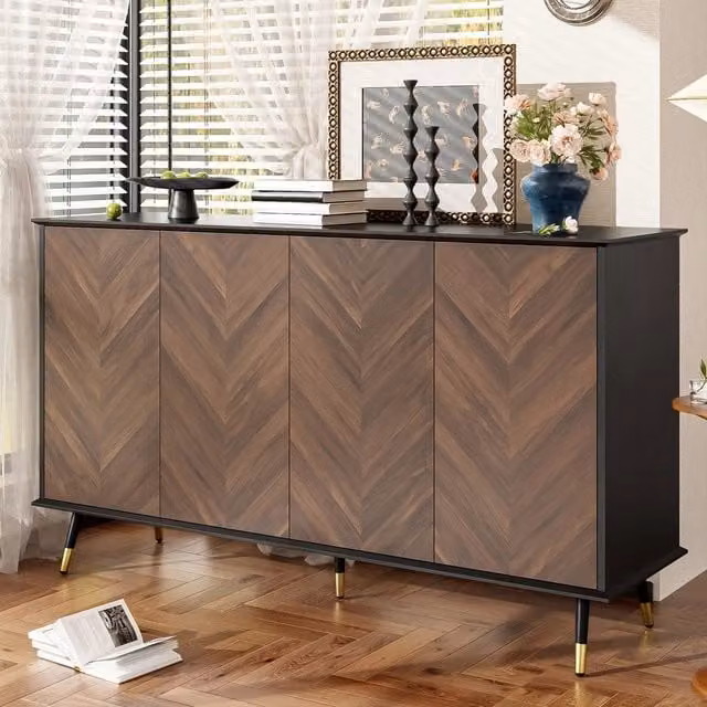 Credenza Moderna ¨C MINIMAL ¨C Legno MDF, 4 Ante, Ripiani Regolabili, Gambe in Metallo