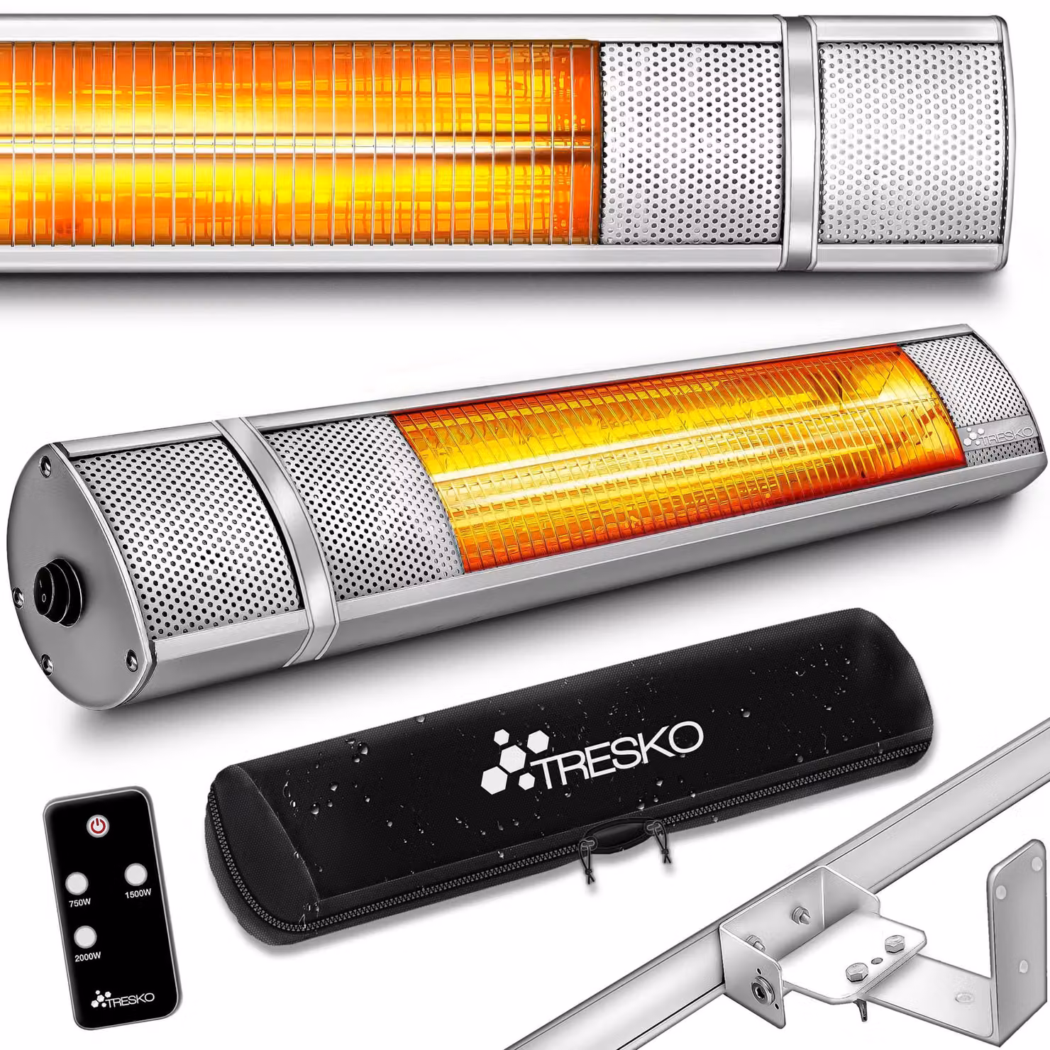Riscaldatore a parete per esterni - Potenza: 2000 W - Elettrico - Argento - Radiatore a infrarossi - Utilizzo esterno