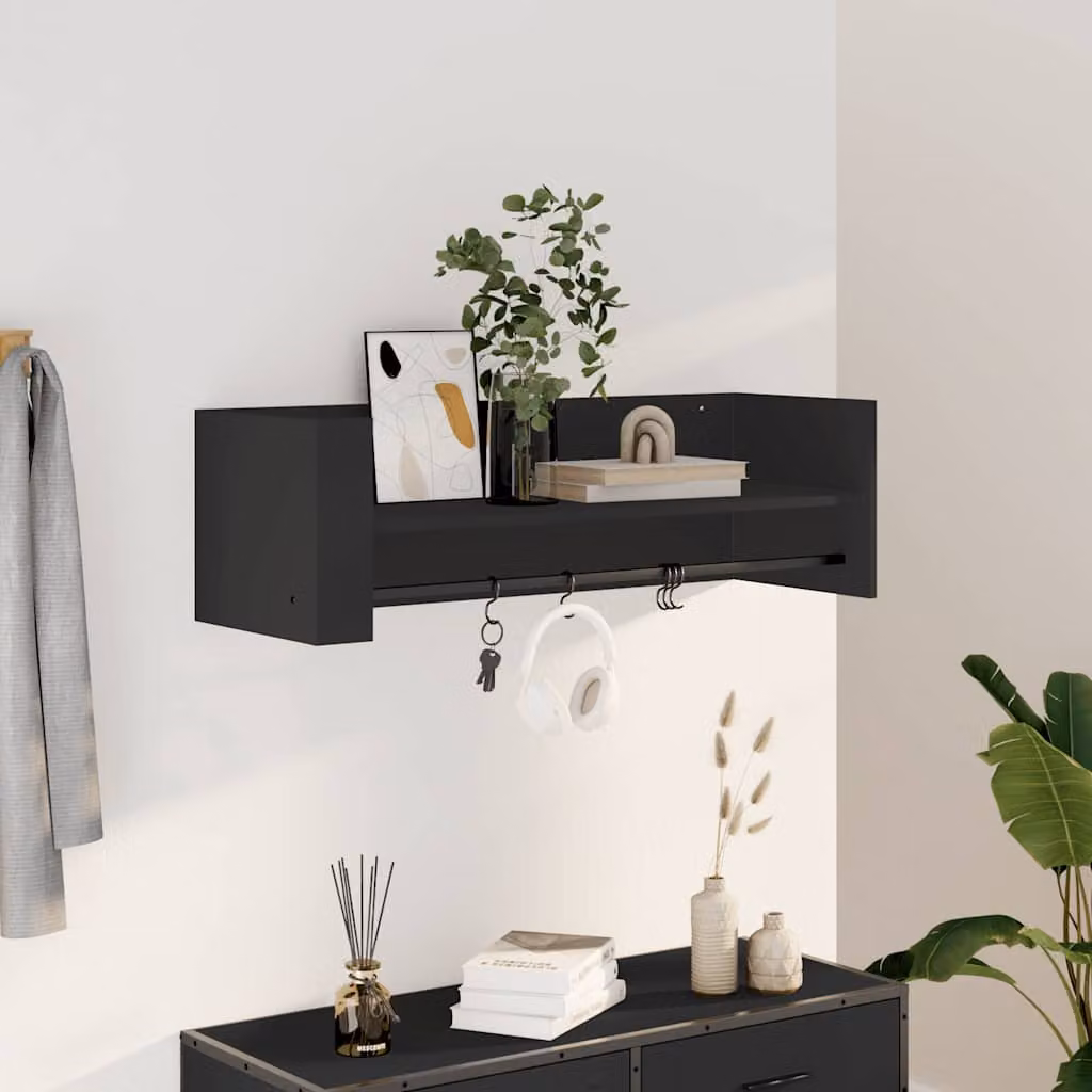 vidaXL Scaffale a Parete Moderno Nero in Legno e MDF con Pannello Posteriore L: 100 cm, P: 35 cm, H: 30,5 cm