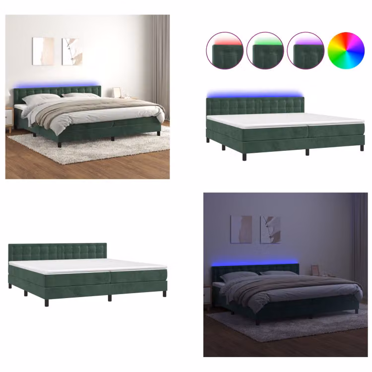 vidaXL Letto a molle con materasso e LED in velluto verde scuro 200x200 cm - Letto a molle - Boxspringbetten - Bett - Betten