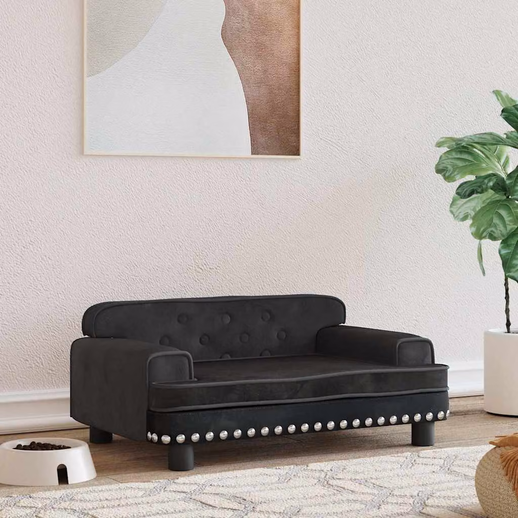 vidaXL Lettino per Cani in Velluto Nero con Struttura in Legno L 70 cm x P 45 cm x H 30 cm