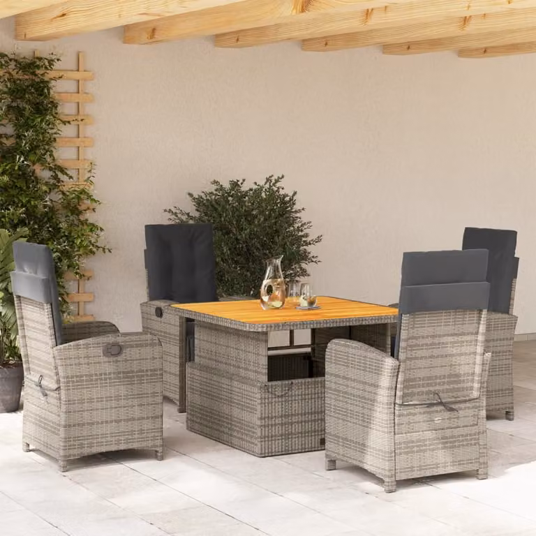 Set da pranzo da giardino vidaXL in legno di acacia oliato e polyrattan, 5 pezzi, grigio e marrone