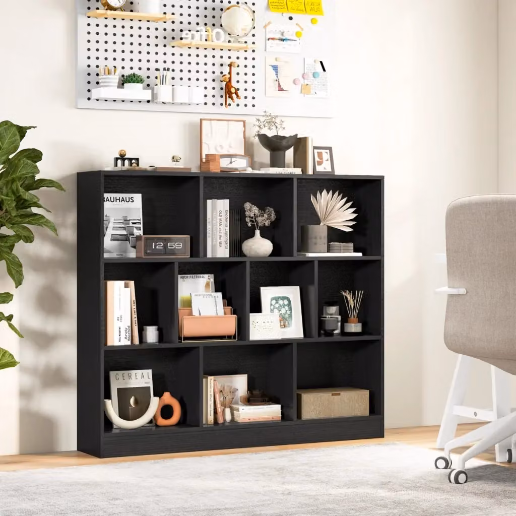 Libreria moderna DESIGN IN con 10 cubi in legno e MDF, organizzatore a 3 ripiani nero opaco, Altezza: 104 cm – 2