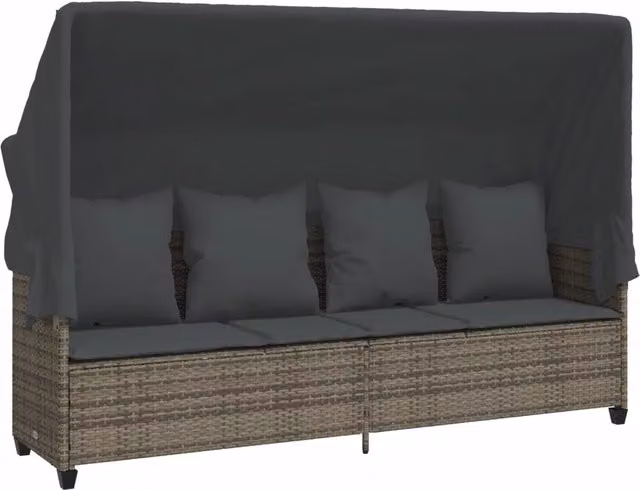 Lettino Prendisole | Sdraio da giardino | Lettino da sole con Baldacchino e Cuscini Grigio?Polyrattan