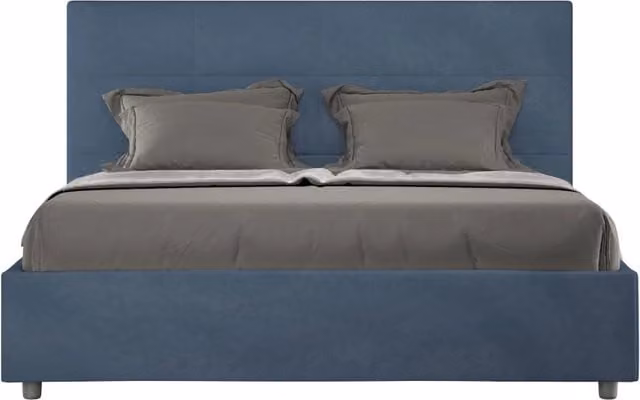 BS COM Letto matrimoniale king size senza rete imbottito 170x210 microfibra blu