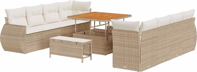 Set Divano da Giardino con cuscino 11 pcs Beige polyrattan