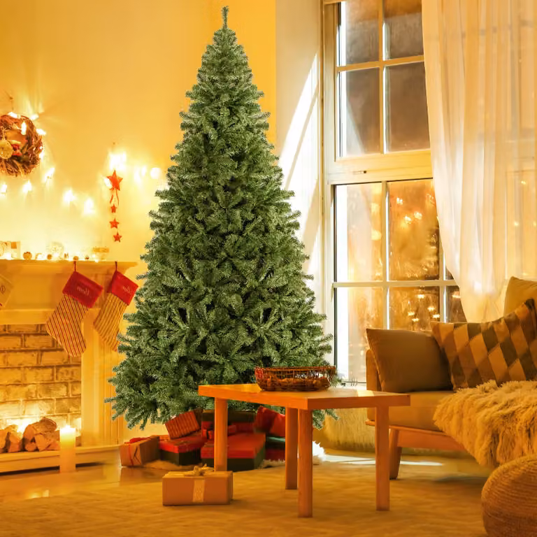 COSTWAY 270cm Albero di Natale artificiale 2132 aghi in PVC, albero di Natale con sistema pieghevole e supporto in metallo, albero di Natale, albero di Natale artificiale, verde