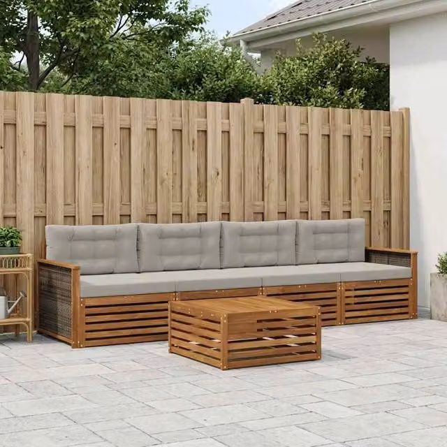 Set di divani da esterno 5 pz Naturale e Grigio Chiaro 3382989