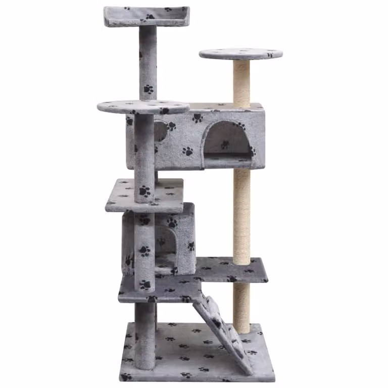 vidaXL Tiragraffi per gatti 125 cm con impronta di zampa grigio