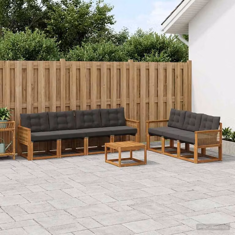 Set di divani da esterno vidaXL 8 pezzi in legno di acacia con tavolino e cuscini, colore marrone e nero