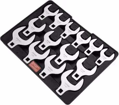 Set di 14 chiavi a zampa di gallina VEVOR in acciaio, attacco da 1/2 pollici, misura SAE da 1-1/16" a 2", colore argento con vassoio di stoccaggio