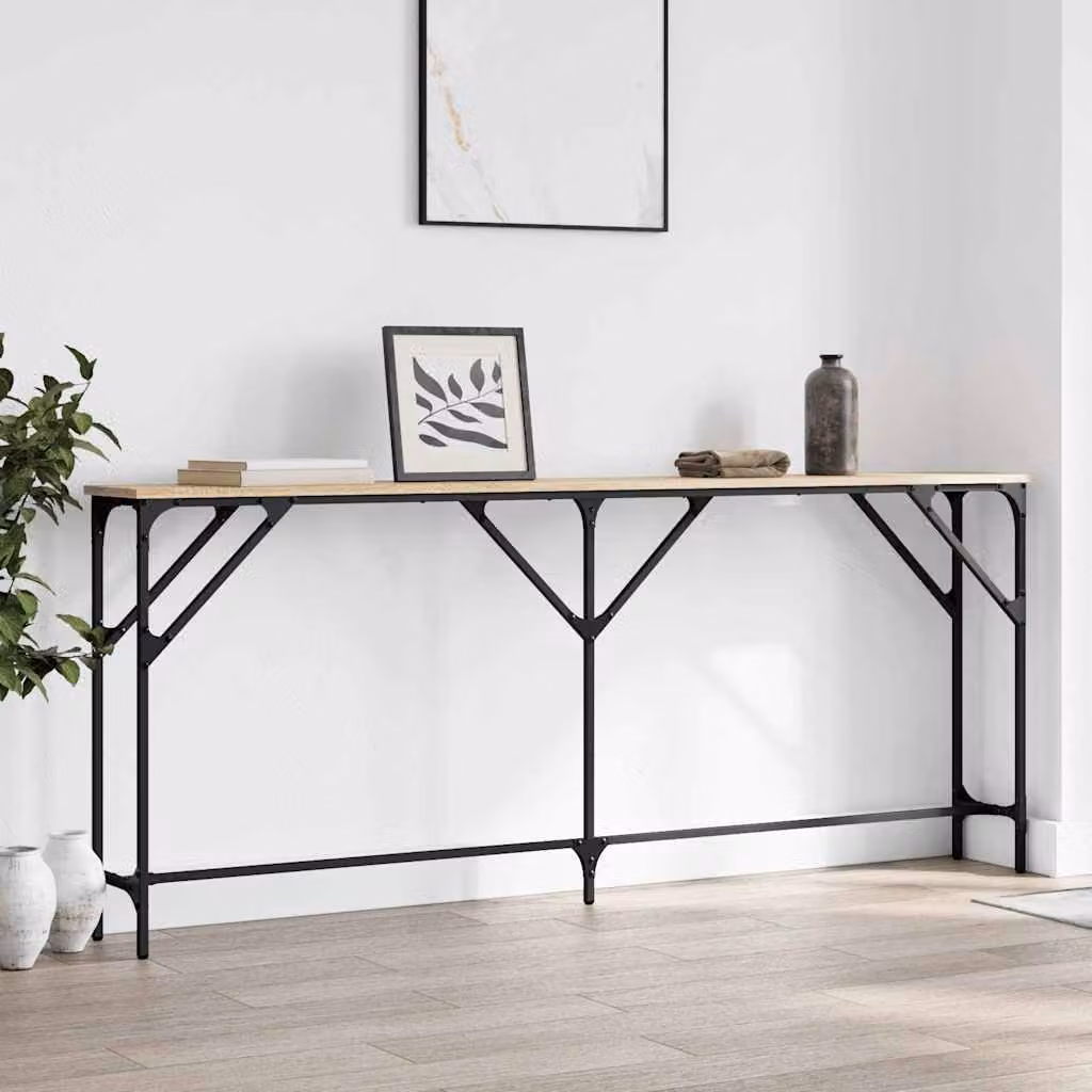 vidaXL Tavolo Consolle in Legno Rovere Sonoma e Metallo, Colore Marrone, L 180 x P 23 x H 75 cm