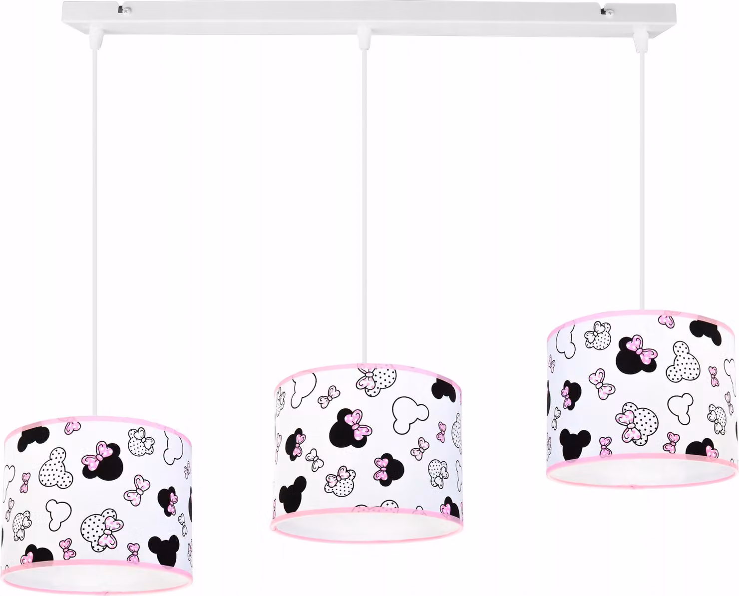 Lampada a sospensione per la stanza dei bambini - Lampada da soffitto - Lampada a sospensione in metallo con paralume - Classica a 3 luci, bianca e rosa, Minnie