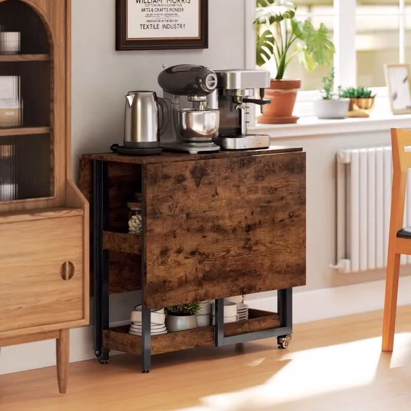 Tavolo pieghevole da cucina WISHDOR rettangolare marrone rustico con ruote e piano reversibile L/P/H: 133.4 x 50 x 75 cm – 2