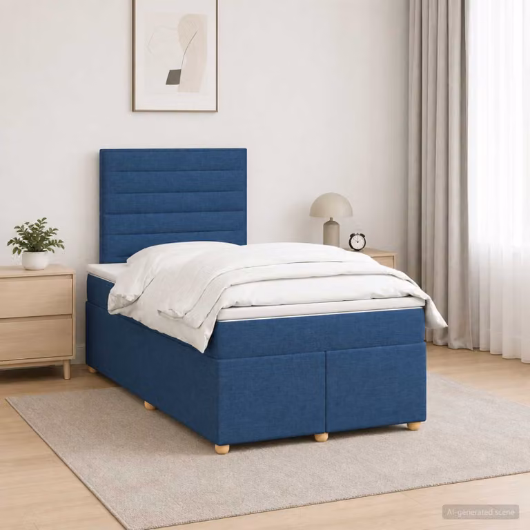 Letto box spring con materasso ibrido vidaXL in tessuto blu e bianco L/P: 200 x 120 cm