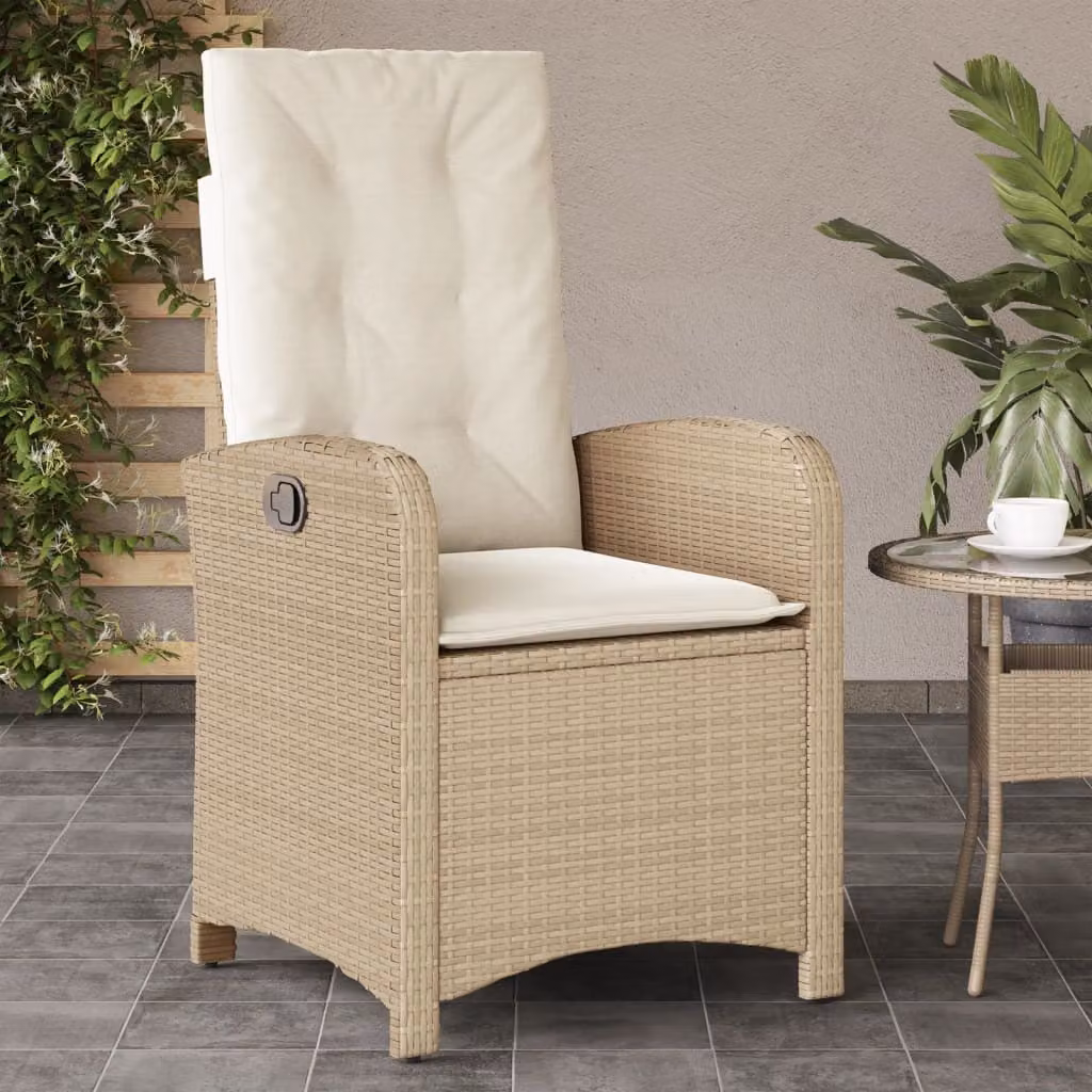 Sedia reclinabile da giardino vidaXL in polyrattan con cuscini beige e struttura in metallo