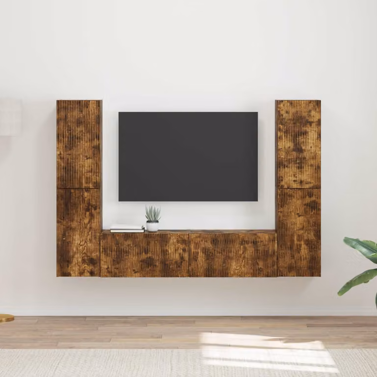 Set mobile TV moderno vidaXL in 6 pezzi Rovere Fumo marrone in legno MDF per soggiorno L/P/H: 180 x 40 x 50 cm