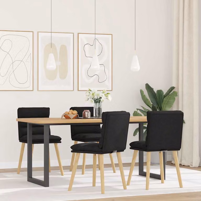 Set di 4 sedie da pranzo vidaXL in tessuto nero con struttura in legno e metallo per cucina e soggiorno