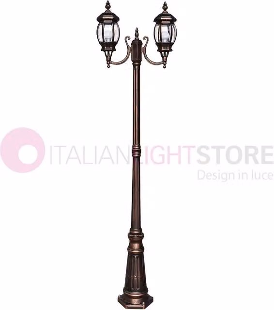 ENEA Lampione a 2 luci h.212 in Alluminio per Esterno Vialetto Giardino NERO-RAME