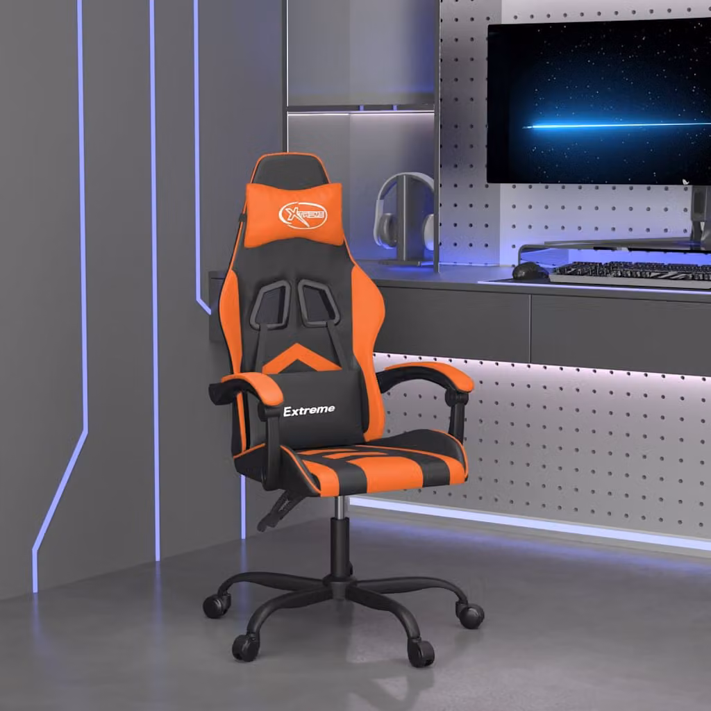 Sedia da Gaming Girevole vidaXL in Similpelle Multicolore Nero e Arancione con Poggiatesta e Braccioli