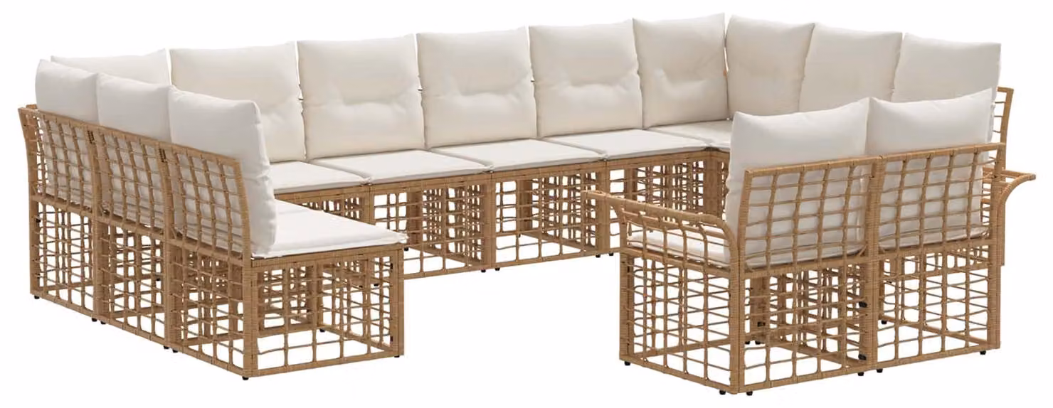 Set di divani da esterno 12 pcs Naturale e Bianco Crema