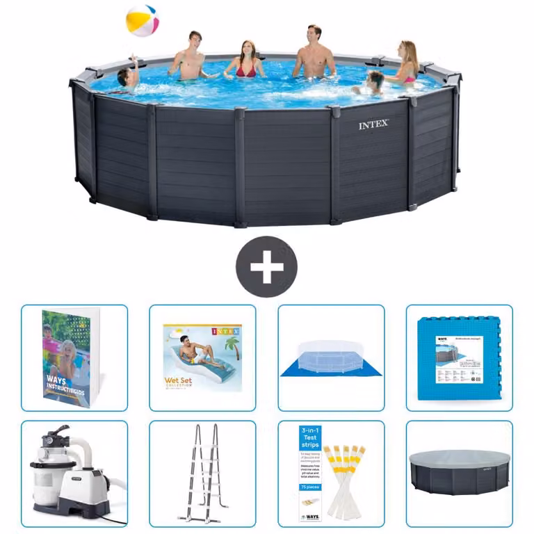 Pannello per piscina in grafite, modello Rund - 478x124 cm - composto da 7 elementi, codice S651