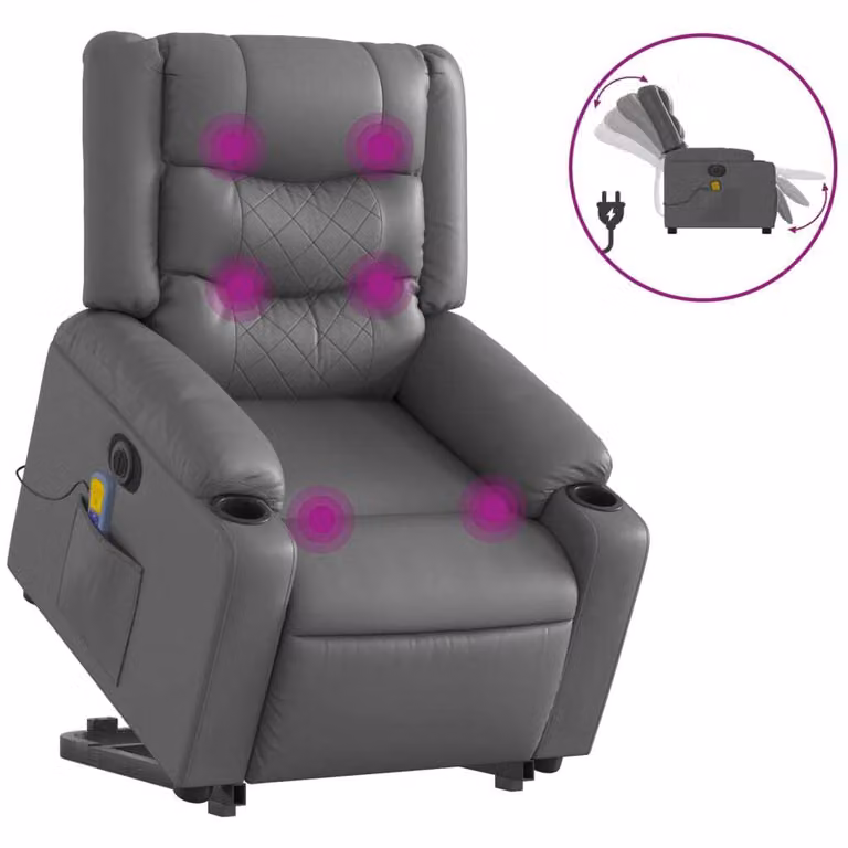 Poltrona Alzapersona Elettrica Reclinabile Grigio in Pelle finta