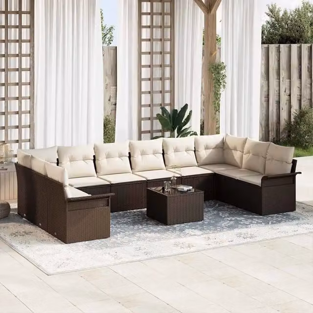 Set Divano da Giardino 11 pz Marrone polyrattan 3345548
