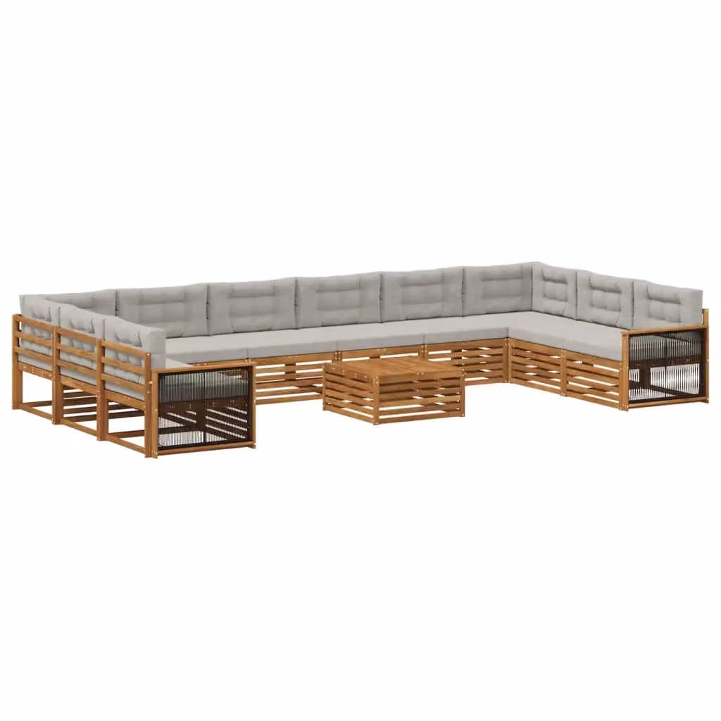 Set di divani da giardino a forma di U vidaXL in legno di acacia con cuscini beige e grigi, 11 pezzi – 2
