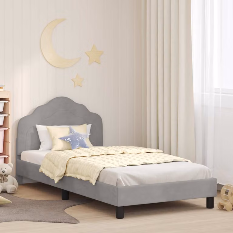 Struttura letto per bambini vidaXL in legno e tessuto velluto Grigio, L: 90 cm, P: 200 cm, H: 85 cm